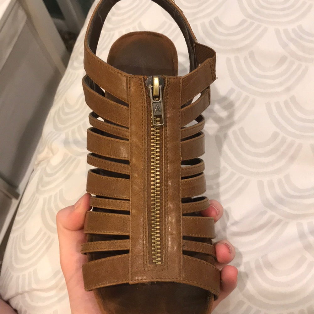 Brown leather wedges